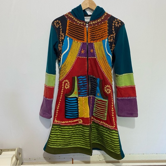 The Better Sweater Patchwork Hoodie Jacket Boho Festival Coat S/M Handmade Nepal - Picture 1 of 12